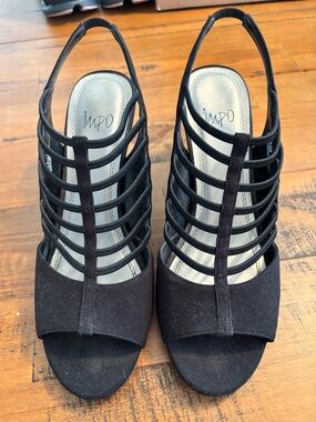 Impo Black Multi-Strap Slingback Heels